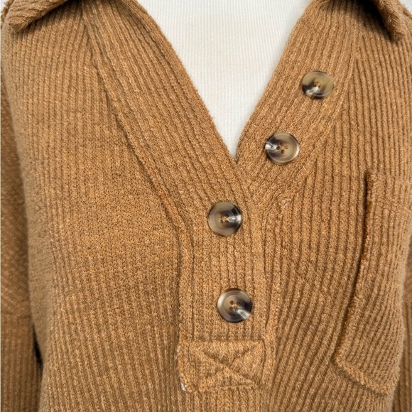 New In Sweater Collared Ribbed Textured Oversized In Camel - Picture 3 of 9